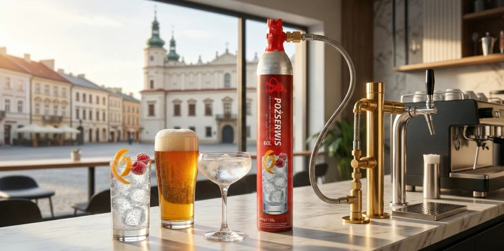 butla z dwutlenkiem spożywczym w barze w Kielcach